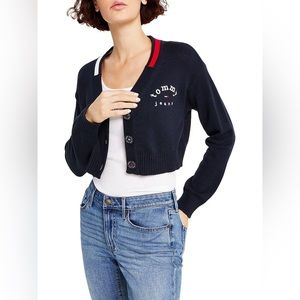 Tommy Jeans Women’s Logo Navy Blue Cropped Cardigan Sweater (NWOT)